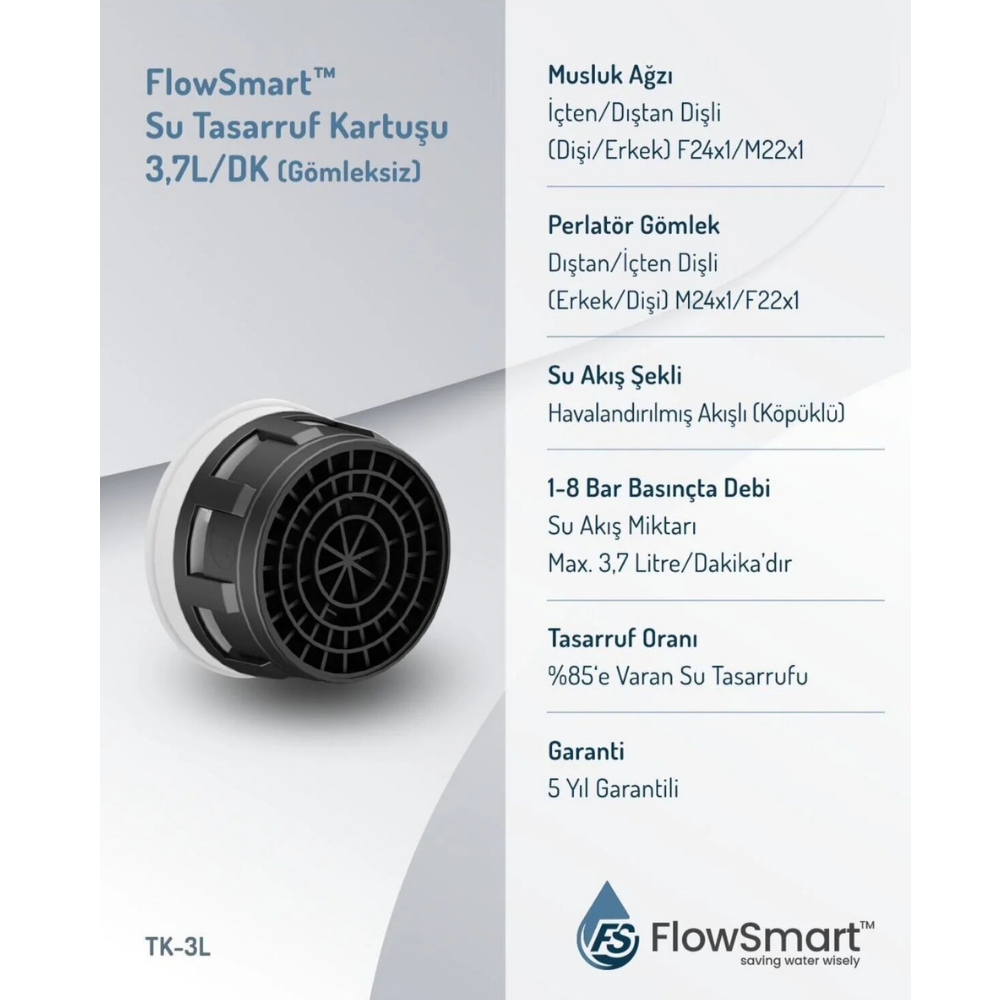 Su Tasarruf Aeratörü 3,7 L/DK | %85’e Varan Su Tasarrufu | Miks & Kuğu Uyumlu - Görsel 2