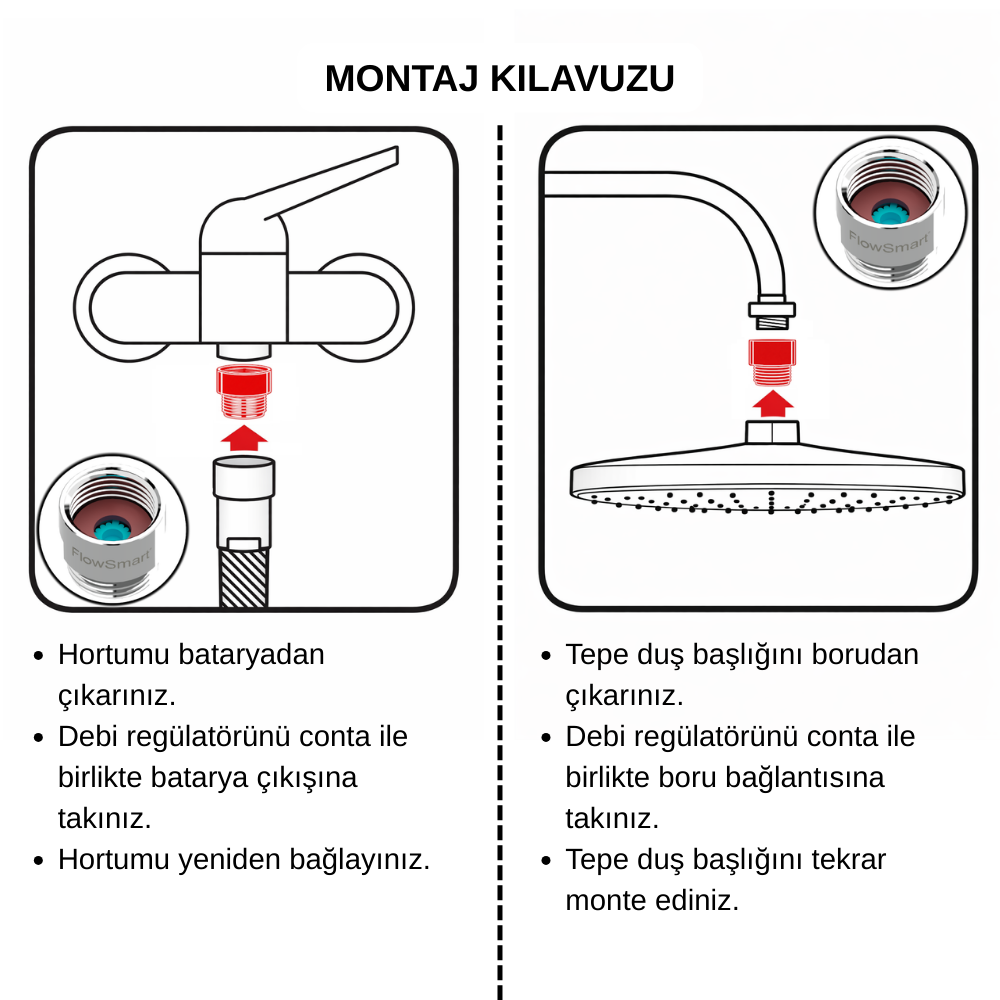 Duş Debi Regülatörü 12L/DK | Duşta %45’e Varan Su Tasarrufu | R1/2 Uyumlu - Görsel 3