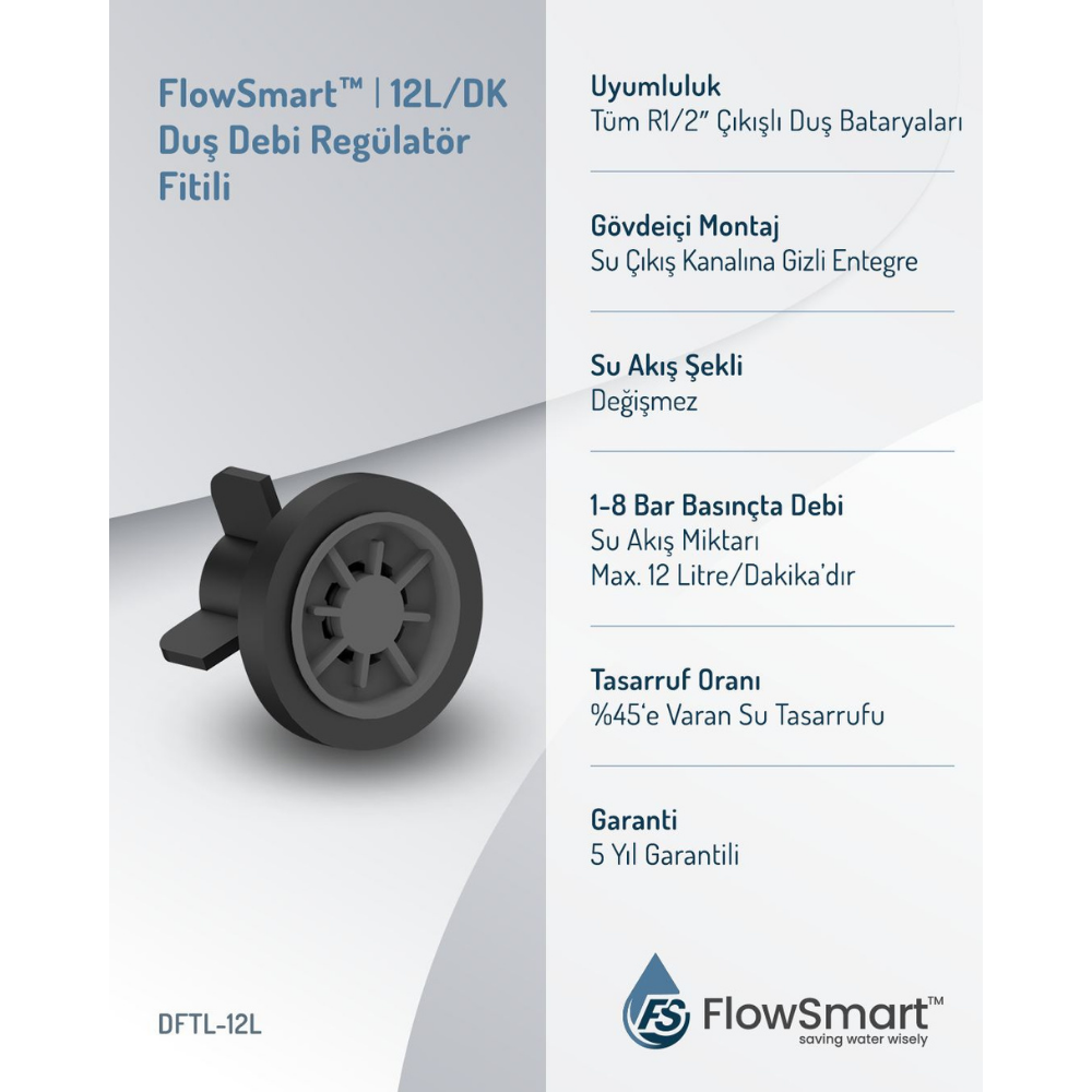 Duş Debi Regülatör Fitili 12L/DK | Duşta %45’e Varan Su Tasarrufu | R1/2 Uyumlu - Görsel 2