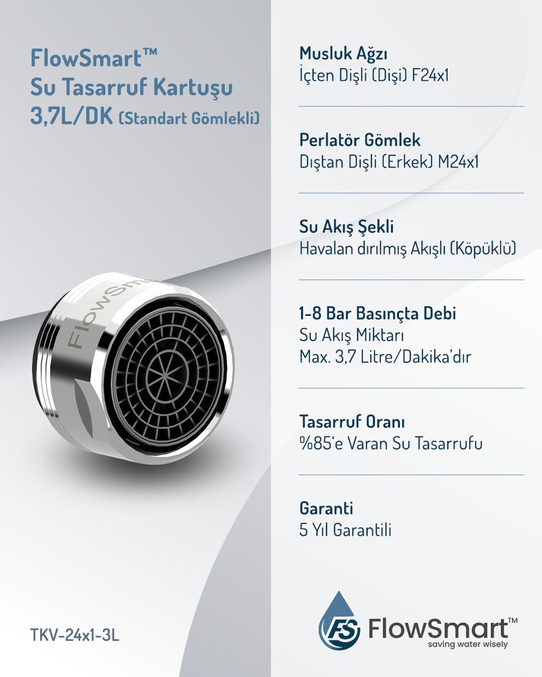 Su Tasarruflu Aeratör 3,7 L/DK | %85’e Varan Su Tasarrufu | F24 Miks & Kuğu Batarya Uyumlu - Görsel 6